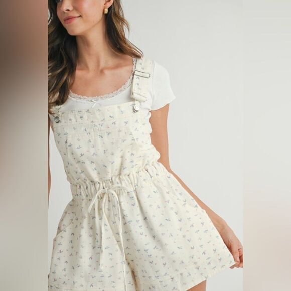 Whitney Cream Floral Overall Romper - Picture 9 of 14